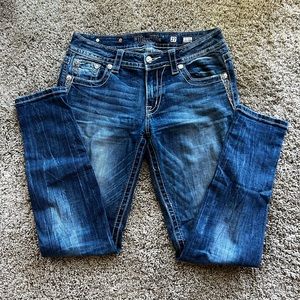 Miss Me Jeans Womens Denim Mid Rise Easy Skinny Ladies Size 27 Dark Wash Bling